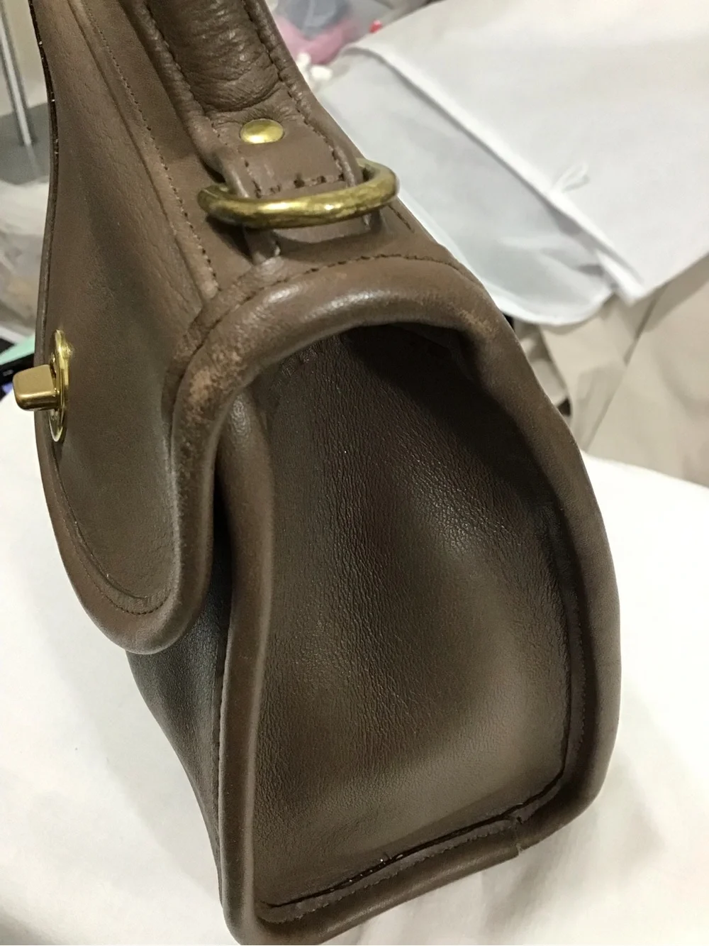 Coach Vintage Taupe Regina Top-Handle Crossbody Leather Satchel Bag M5C-9983